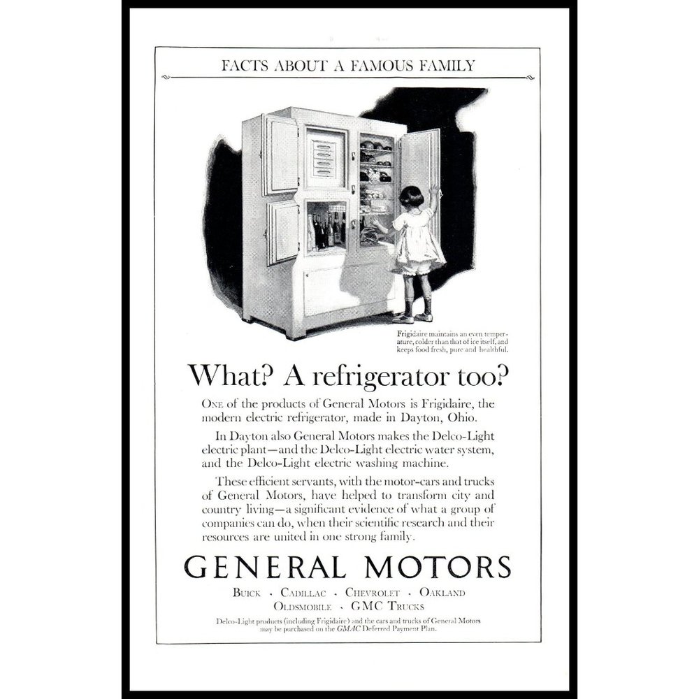 1924 GM General Motors Frigidaire Refrigerator Vintage Print Ad Little Girl Art